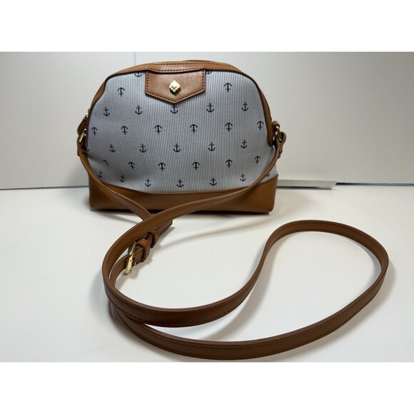 Crown & Ivy Erika Anchor Crossbody Adjustable Bag In Blue And Tan - Picture 1 of 7